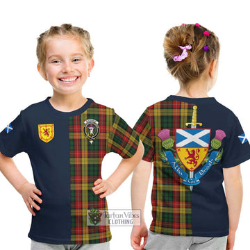 Buchanan Tartan Kid T-Shirt Alba with Scottish Lion Royal Arm Half Style