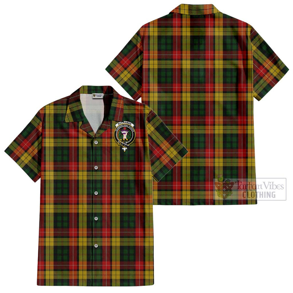 Buchanan Tartan Cotton Hawaiian Shirt with Family Crest Kid - Tartan Vibes Clothing