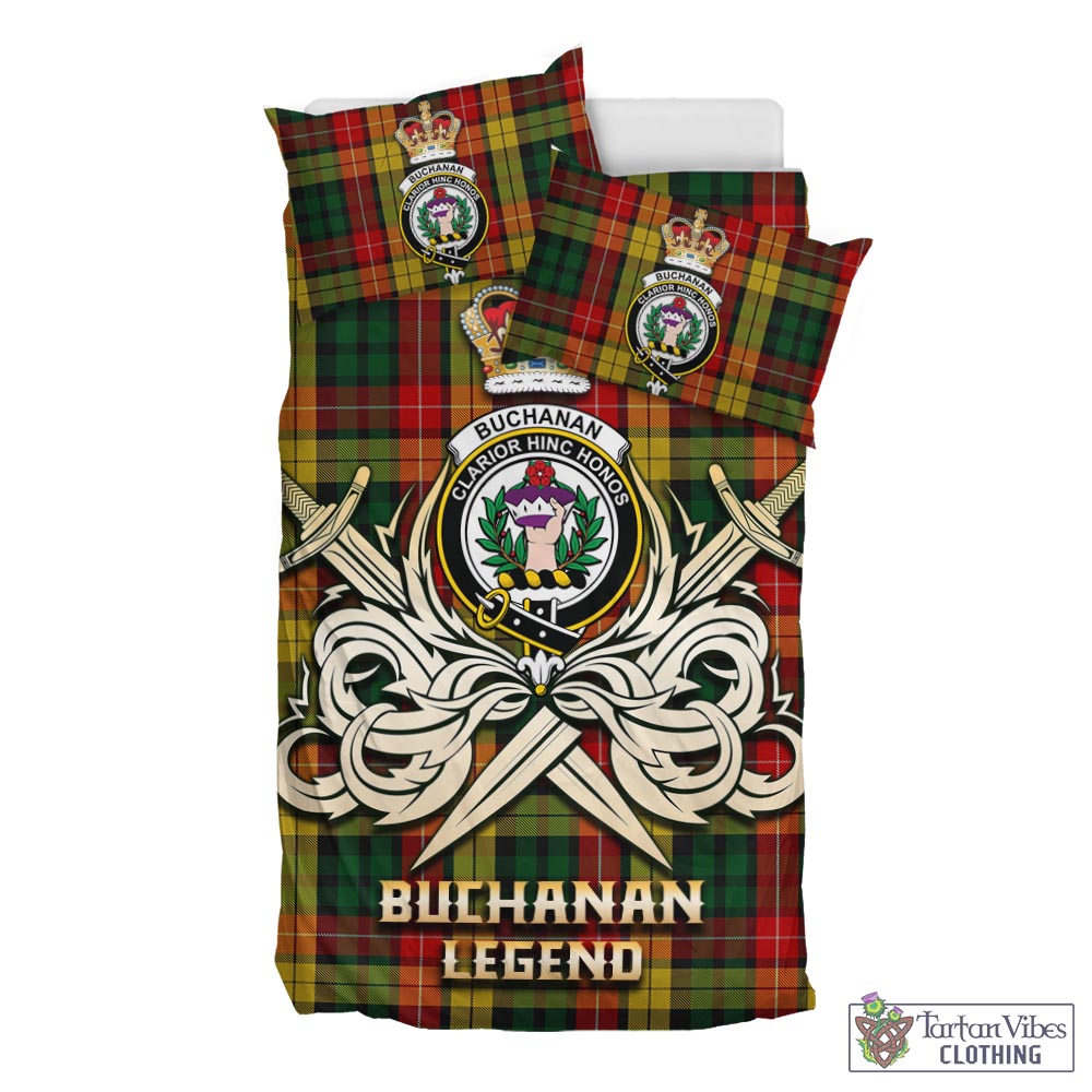 Tartan Vibes Clothing Buchanan Tartan Bedding Set with Clan Crest and the Golden Sword of Courageous Legacy