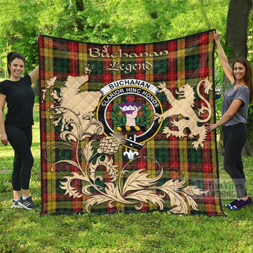 Buchanan Tartan Quilt with Family Crest and Scottish Symbol Style