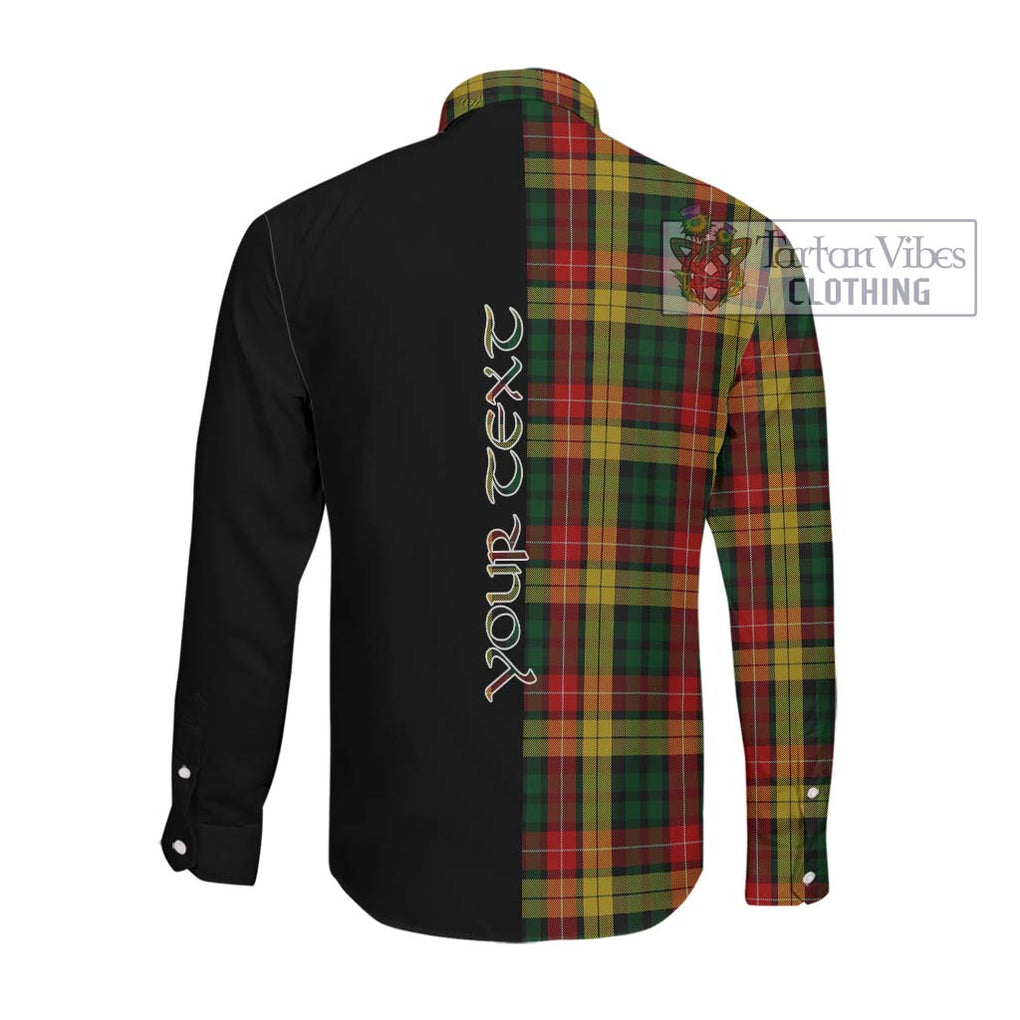 Buchanan Tartan Long Sleeve Button Shirt with Family Crest and Half Of Me Style Men's Shirt - Tartanvibesclothing Shop