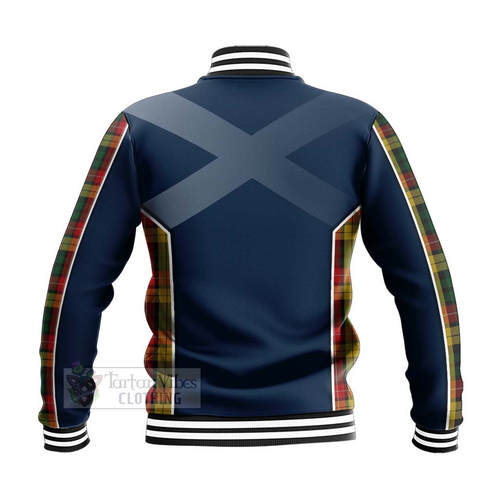 Tartan Vibes Clothing Buchanan Tartan Baseball Jacket with Family Crest and Scottish Thistle Vibes Sport Style