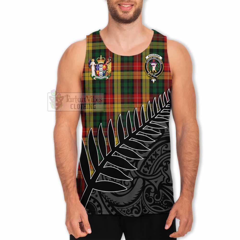 Tartan Vibes Clothing Buchanan Crest Tartan Men's Tank Top with New Zealand Silver Fern Half Style