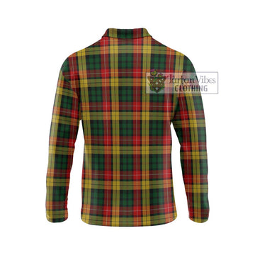 Buchanan Tartan Long Sleeve Polo Shirt with Family Crest DNA In Me Style