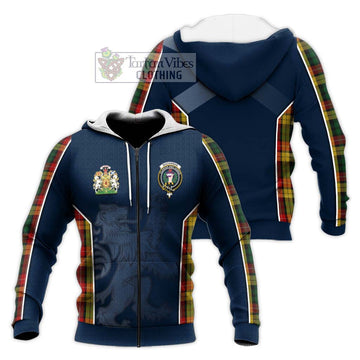 Buchanan Tartan Knitted Hoodie with Family Crest and Lion Rampant Vibes Sport Style