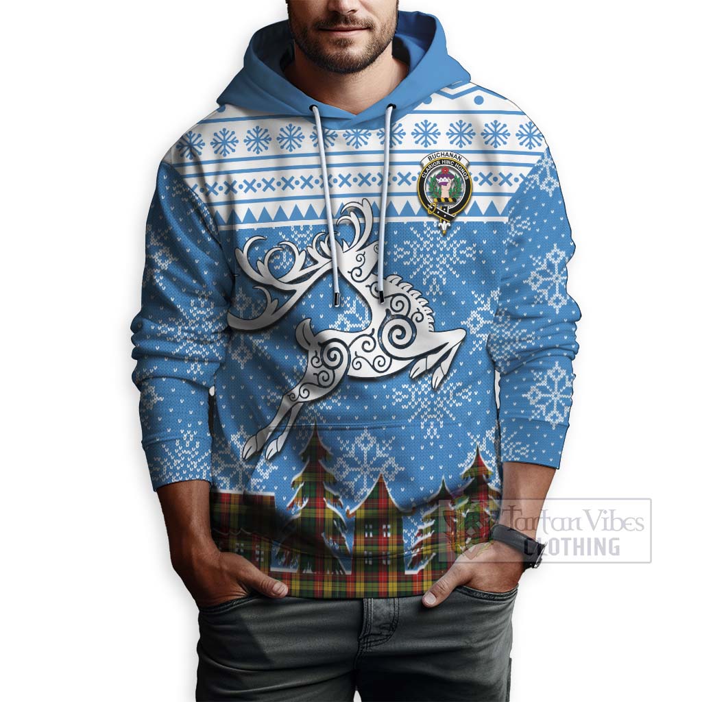 Tartan Vibes Clothing Buchanan Clan Christmas Hoodie Celtic Reindeer Style