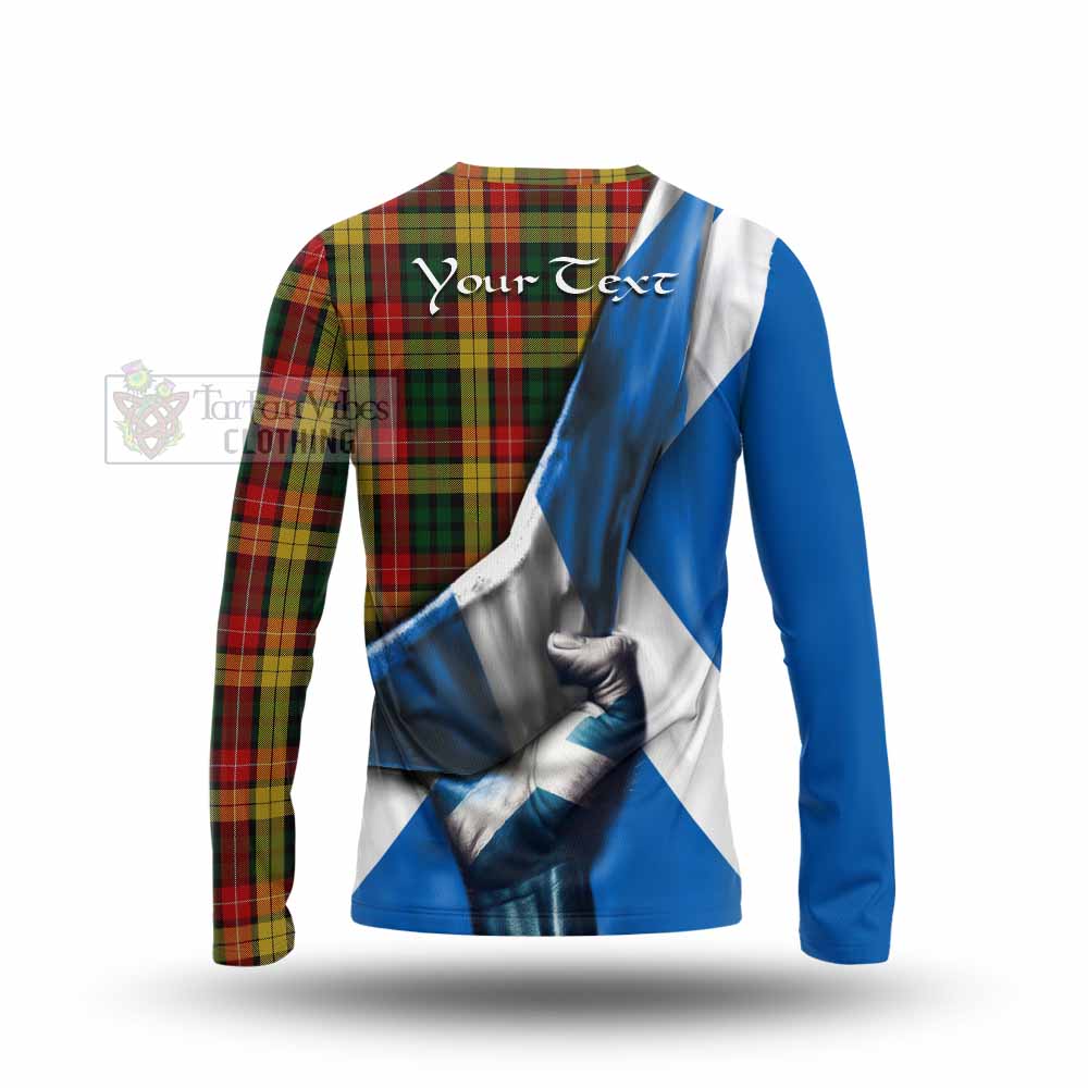 Tartan Vibes Clothing Buchanan Tartan Long Sleeve T-Shirt with Family Crest Scotland Patriotic Style