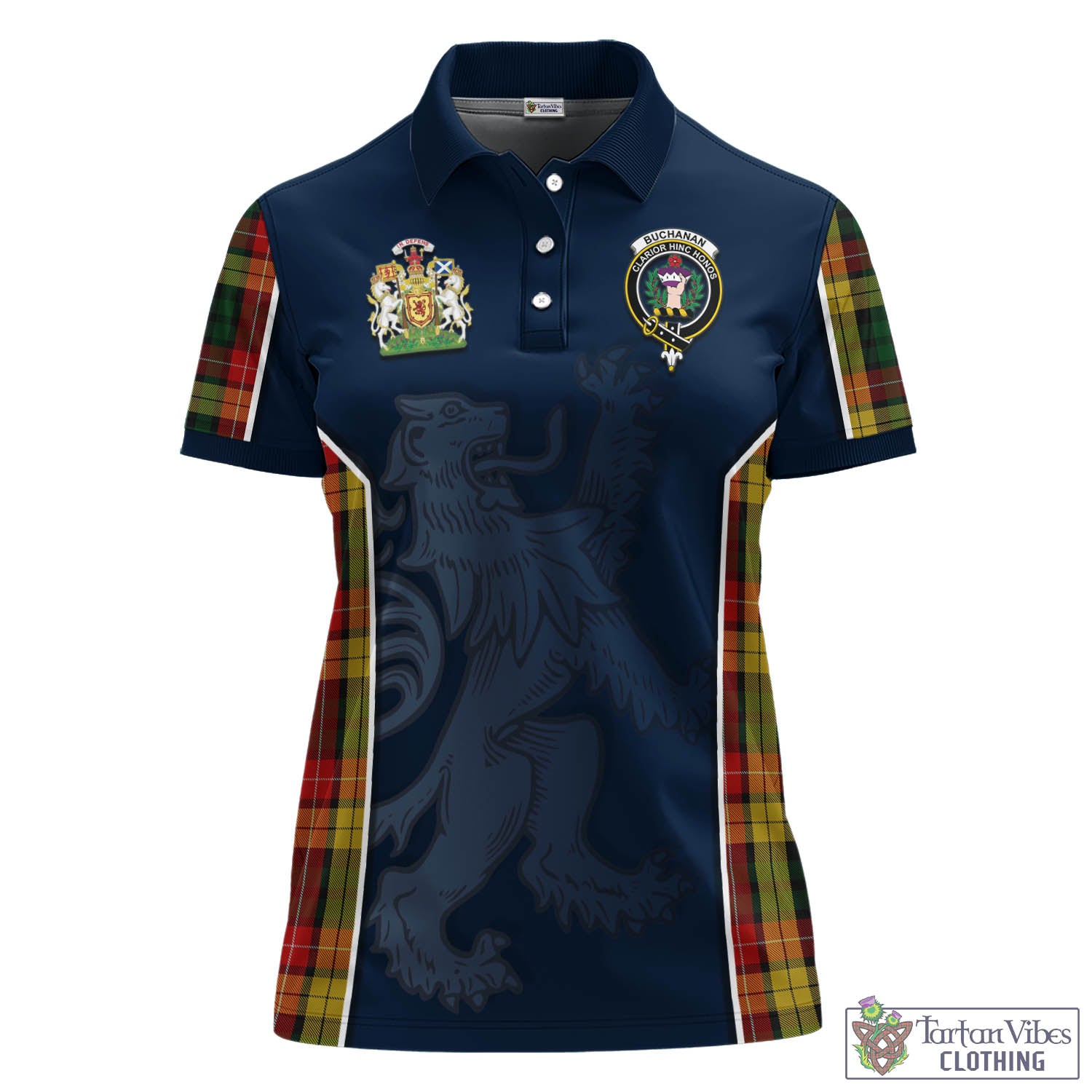 Tartan Vibes Clothing Buchanan Tartan Women's Polo Shirt with Family Crest and Lion Rampant Vibes Sport Style