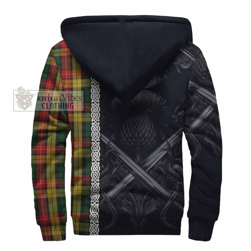 Buchanan Tartan Sherpa Hoodie with Family Crest Cross Sword Thistle Celtic Vibes - Tartan Vibes Clothing