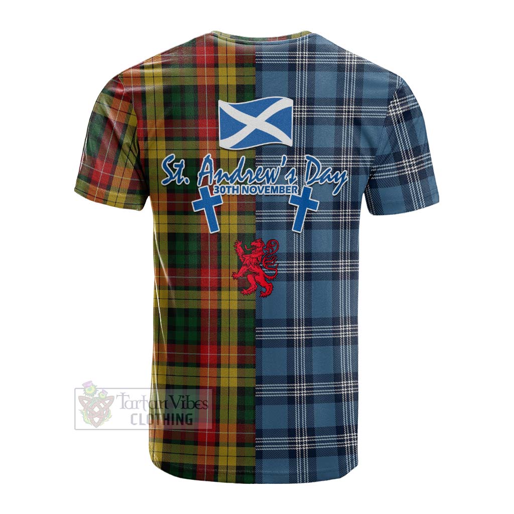 Tartan Vibes Clothing Buchanan Tartan Cotton T-shirt Happy St. Andrew's Day Half Tartan Style