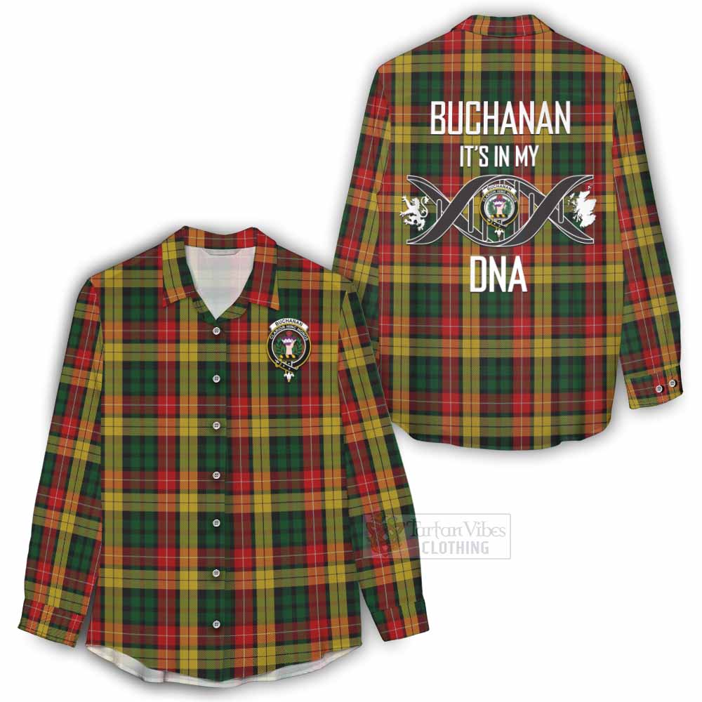 Tartan Vibes Clothing Buchanan Tartan Women's Casual Shirt with Family Crest DNA In Me Style