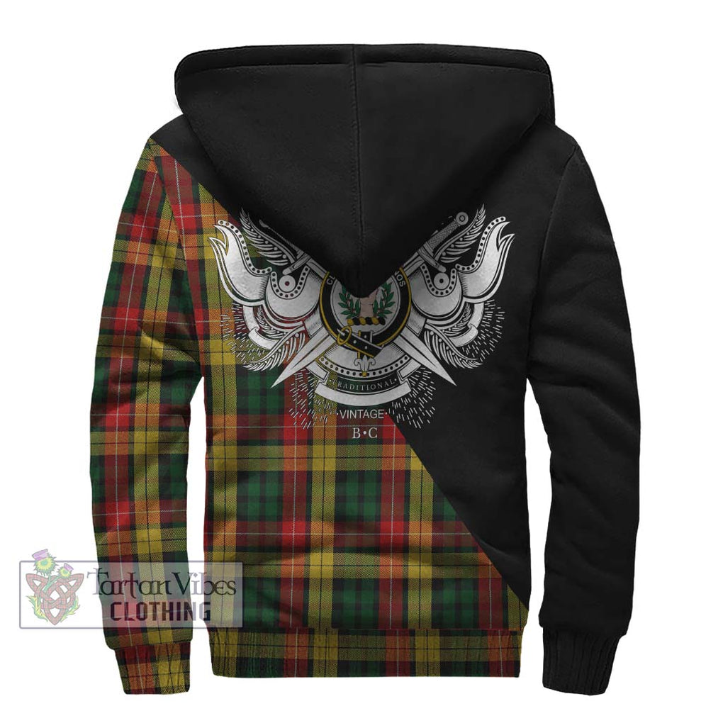 Buchanan Tartan Sherpa Hoodie with Family Crest and Military Logo Style - Tartanvibesclothing Shop