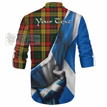 Buchanan Tartan Ghillie Kilt Shirt with Family Crest Scotland Patriotic Style