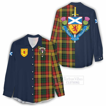 Buchanan Tartan Women's Casual Shirt Alba with Scottish Lion Royal Arm Half Style