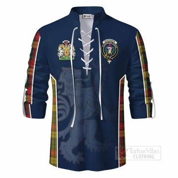 Buchanan Tartan Ghillie Kilt Shirt with Family Crest and Lion Rampant Vibes Sport Style