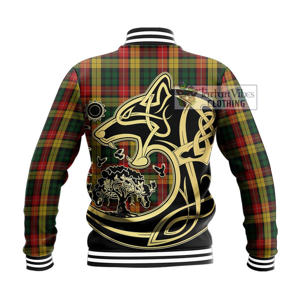 Buchanan Tartan Baseball Jacket with Family Crest Celtic Wolf Style - Tartan Vibes Clothing