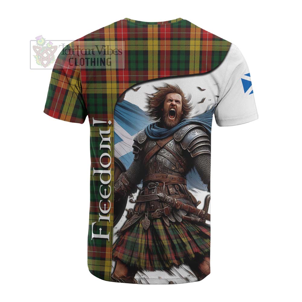 Tartan Vibes Clothing Buchanan Crest Tartan Cotton T-shirt Inspired by the Freedom of Scottish Warrior