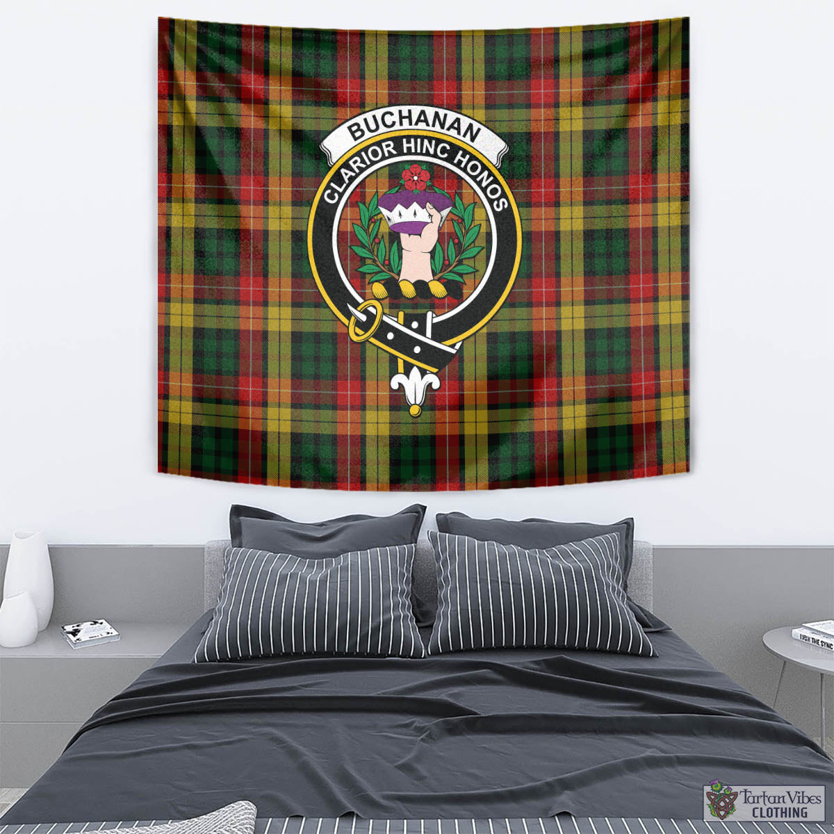 Tartan Vibes Clothing Buchanan Tartan Tapestry Wall Hanging and Home Decor for Room with Family Crest