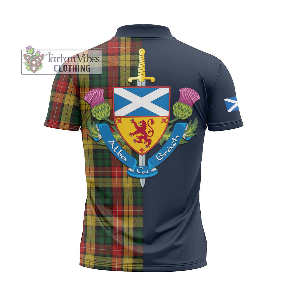 Tartan Vibes Clothing Buchanan Tartan Zipper Polo Shirt with Scottish Lion Royal Arm Half Style