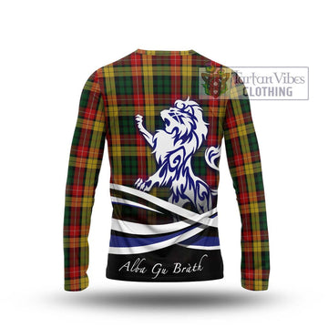 Buchanan Tartan Long Sleeve T-Shirt with Alba Gu Brath Regal Lion Emblem