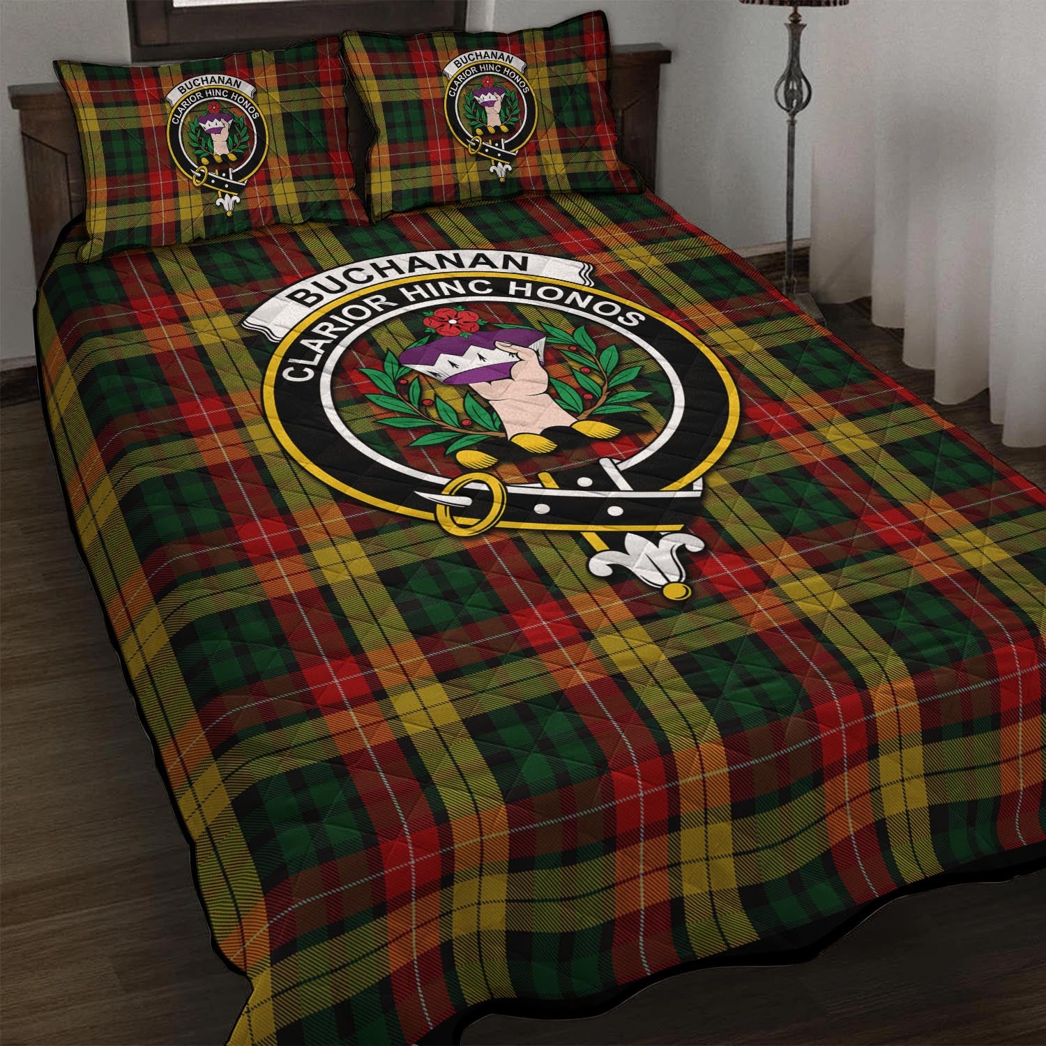 Buchanan Tartan Quilt Bed Set with Family Crest - Tartan Vibes Clothing