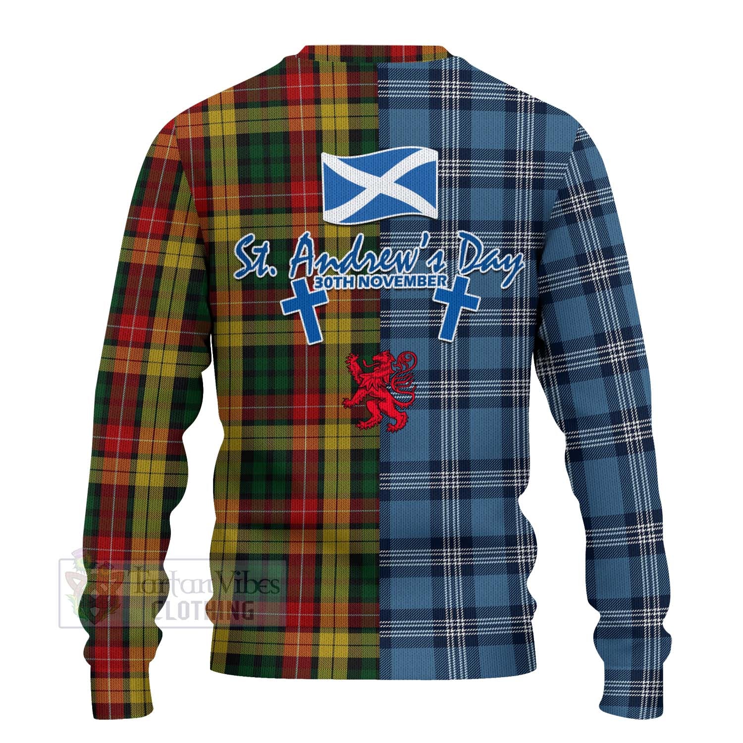 Tartan Vibes Clothing Buchanan Tartan Knitted Sweater Happy St. Andrew's Day Half Tartan Style