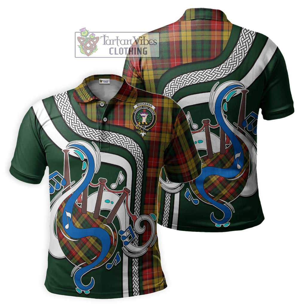 Tartan Vibes Clothing Buchanan Tartan Polo Shirt with Epic Bagpipe Style