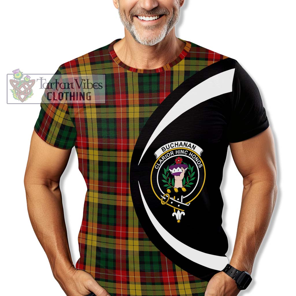 Tartan Vibes Clothing Buchanan Tartan T-Shirt with Family Crest Circle Style