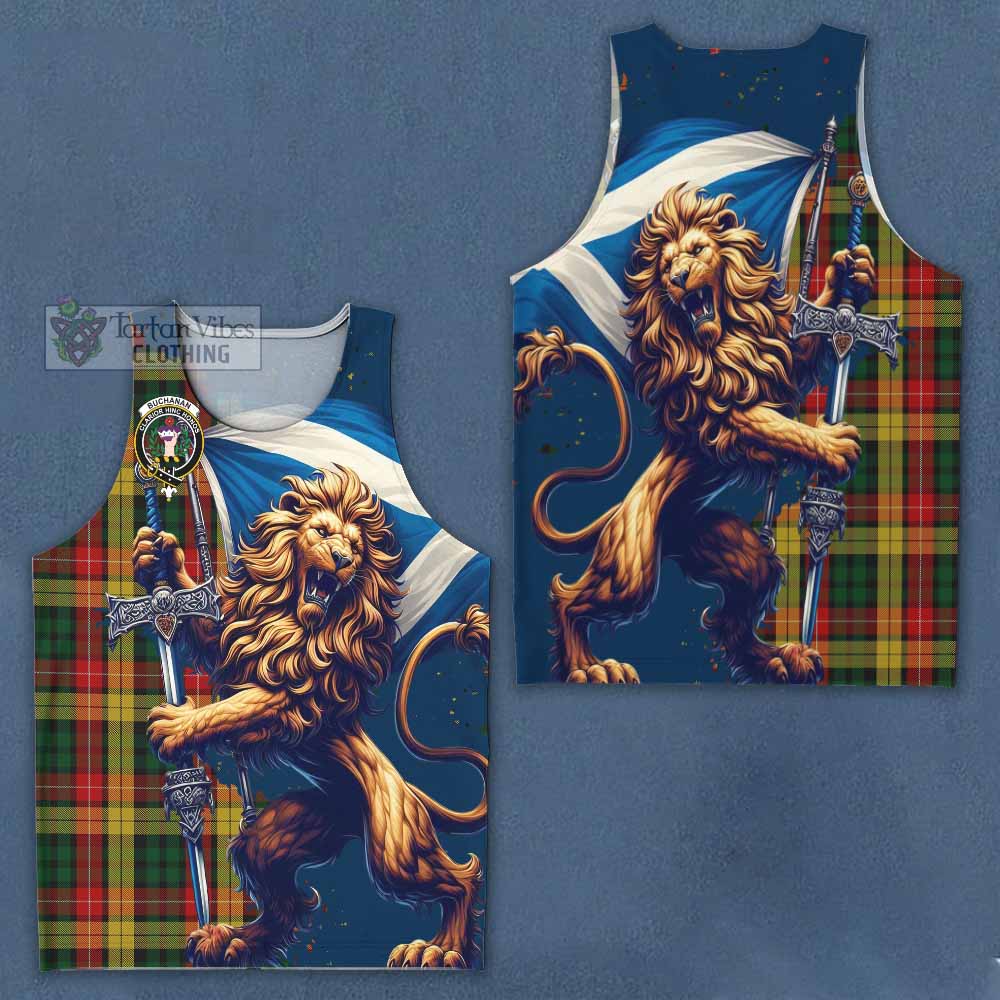 Tartan Vibes Clothing Buchanan Tartan Family Crest Men's Tank Top with Scottish Majestic Lion