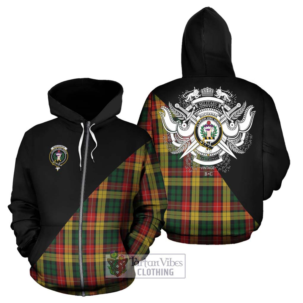 Buchanan Tartan Hoodie with Family Crest and Military Logo Style - Tartanvibesclothing Shop