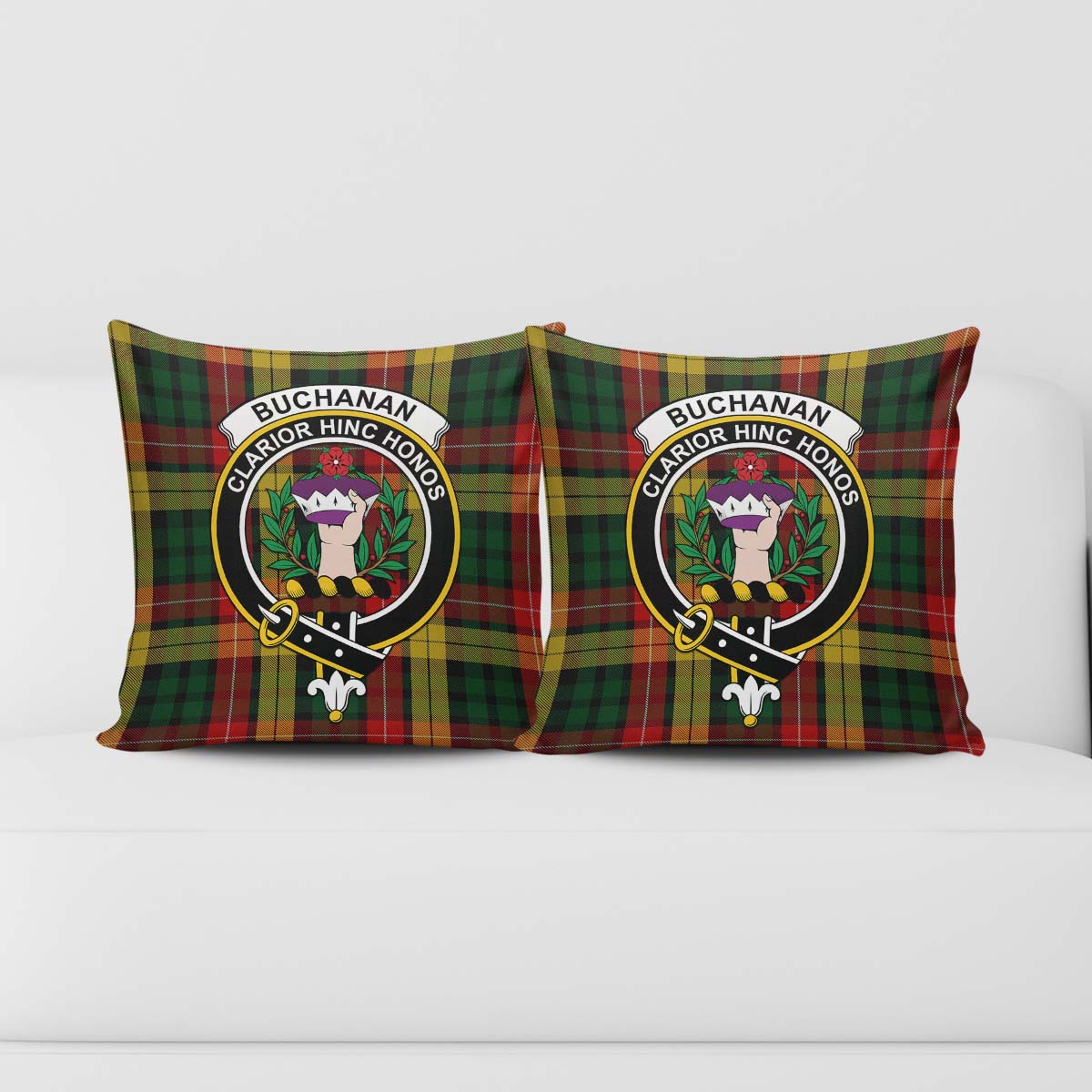 Buchanan Tartan Pillow Cover with Family Crest - Tartanvibesclothing