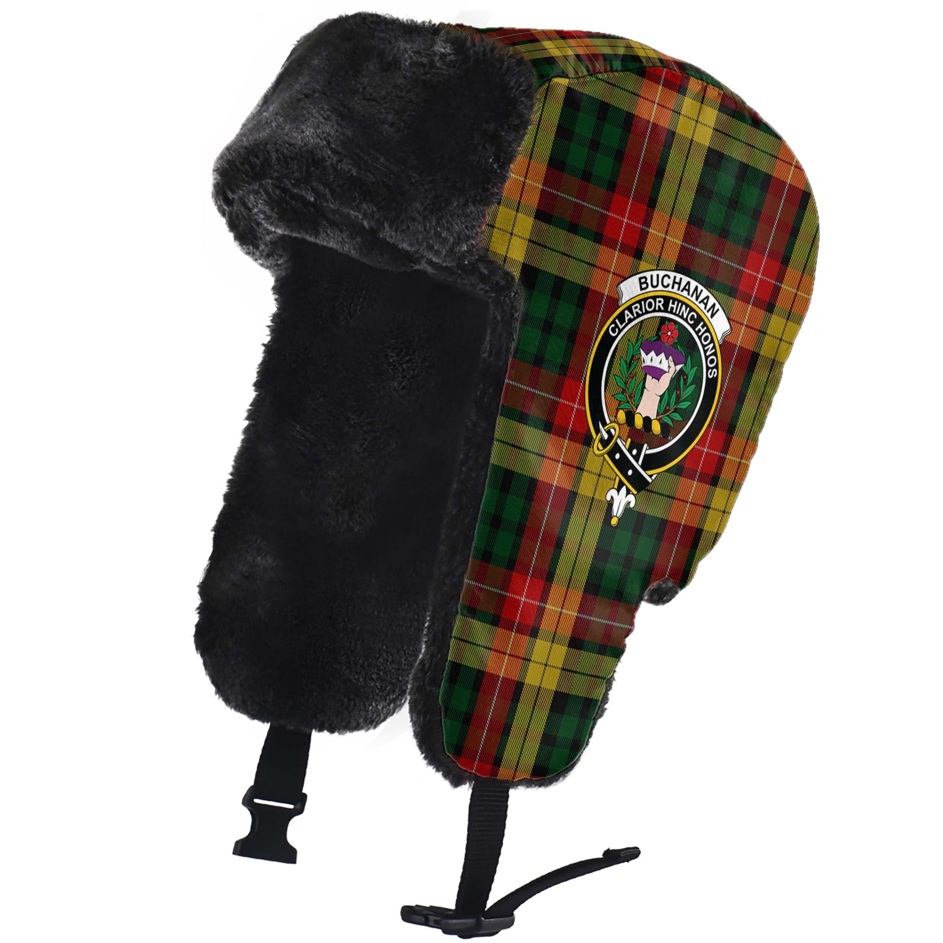 Buchanan Tartan Winter Trapper Hat with Family Crest - Tartanvibesclothing