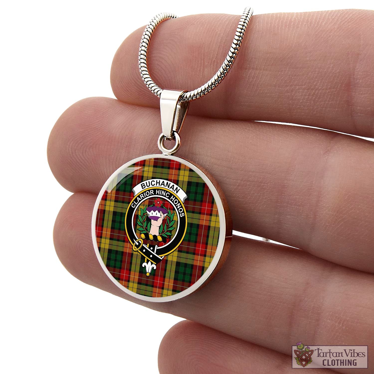 Tartan Vibes Clothing Buchanan Tartan Circle Necklace with Family Crest