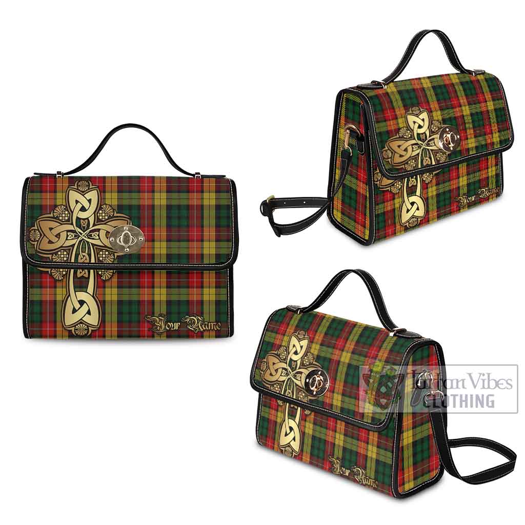 Tartan Vibes Clothing Buchanan Tartan Waterproof Canvas Bag Golden Thistle Celtic Cross Style