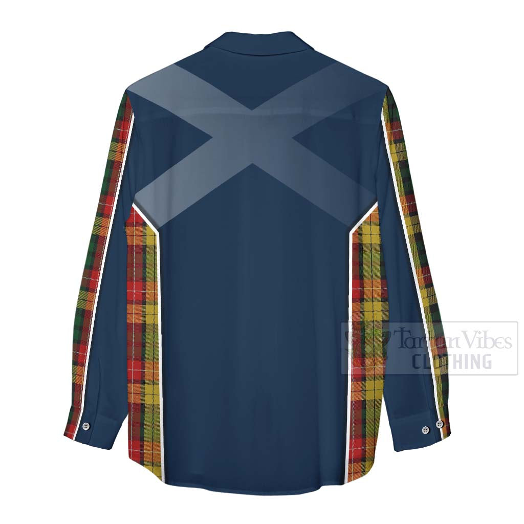 Tartan Vibes Clothing Buchanan Tartan Women's Casual Shirt with Family Crest and Scottish Thistle Vibes Sport Style