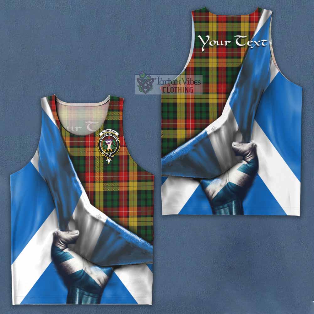 Tartan Vibes Clothing Buchanan Tartan Men's Tank Top with Family Crest Scotland Patriotic Style