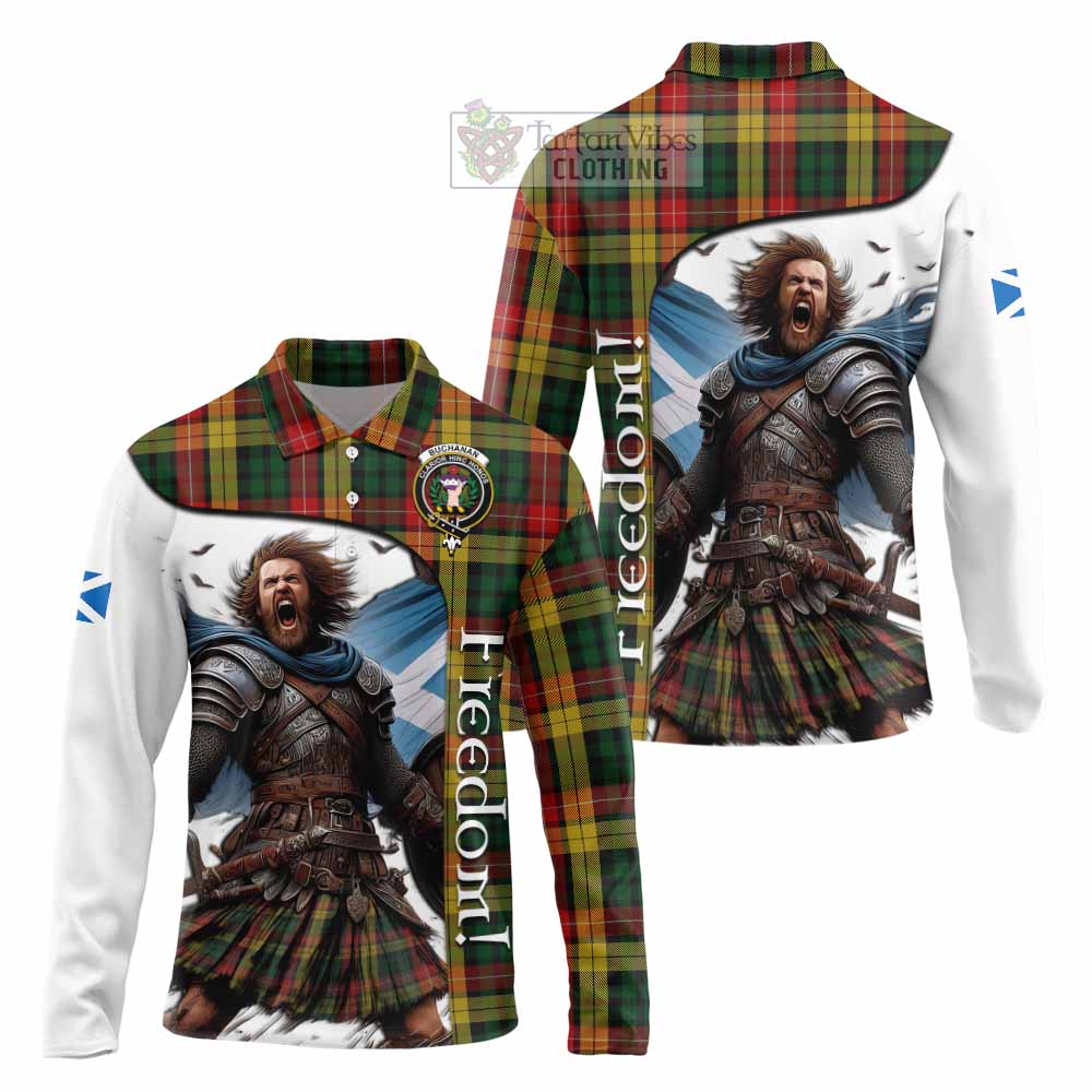 Tartan Vibes Clothing Buchanan Crest Tartan Long Sleeve Polo Shirt Inspired by the Freedom of Scottish Warrior