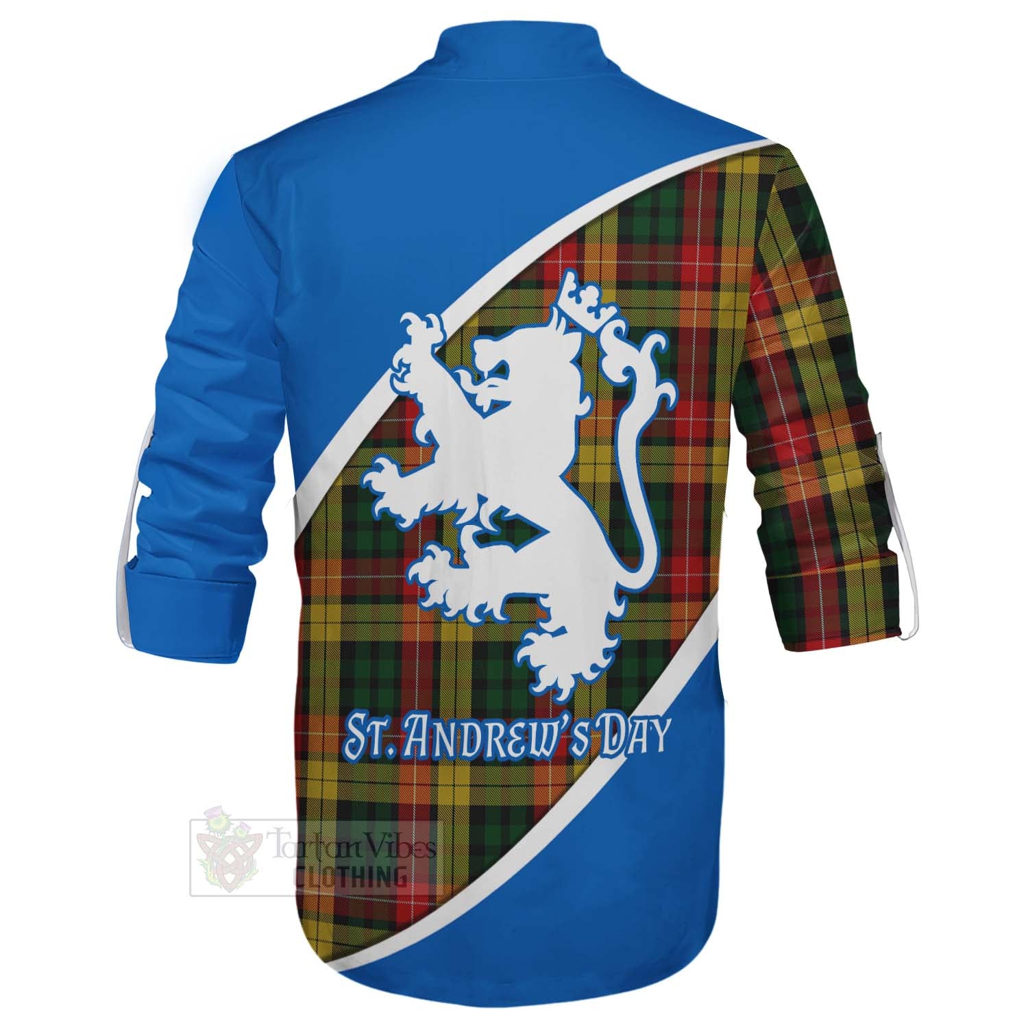 Tartan Vibes Clothing Buchanan Family Crest Tartan Ghillie Kilt Shirt Celebrate Saint Andrew's Day in Style