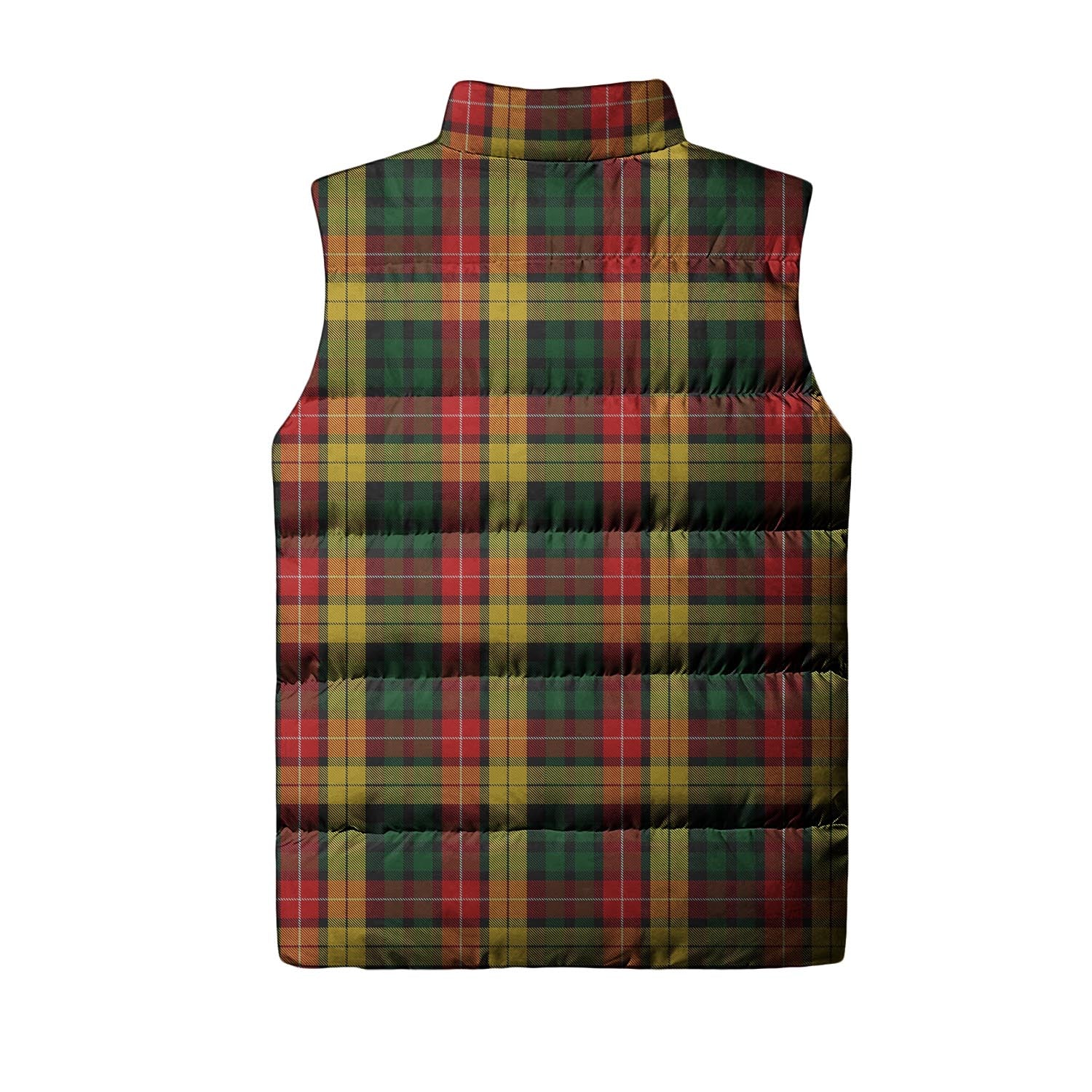 Buchanan Tartan Sleeveless Puffer Jacket with Family Crest - Tartanvibesclothing