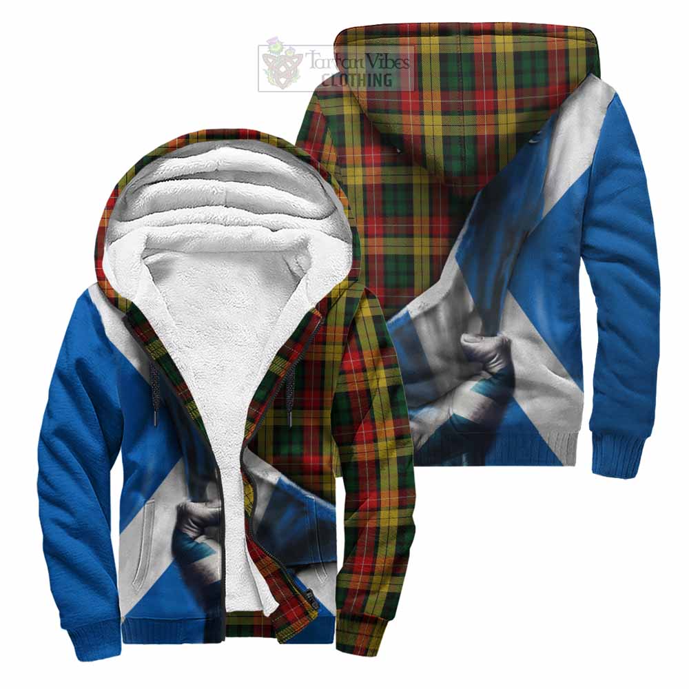 Tartan Vibes Clothing Buchanan Tartan Sherpa Hoodie with Family Crest Scotland Patriotic Style