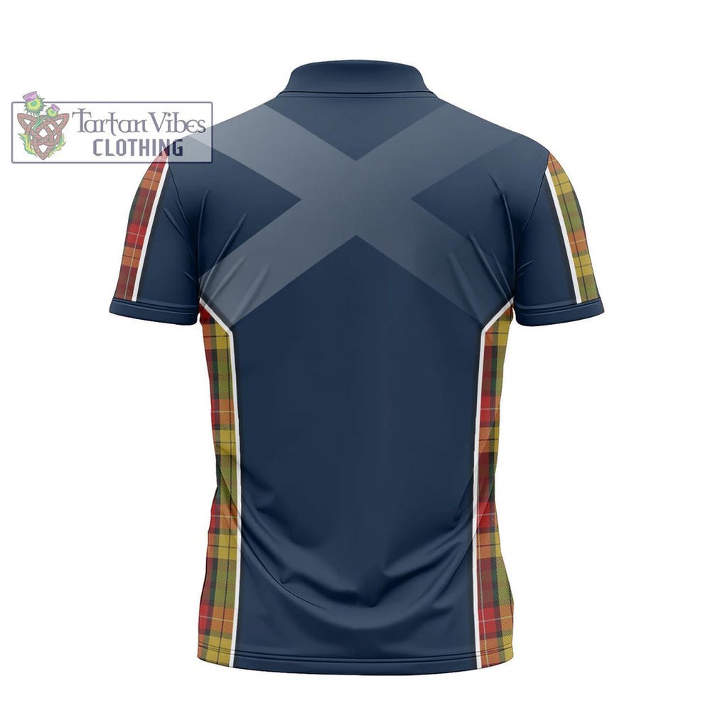 Tartan Vibes Clothing Buchanan Tartan Zipper Polo Shirt with Family Crest and Lion Rampant Vibes Sport Style