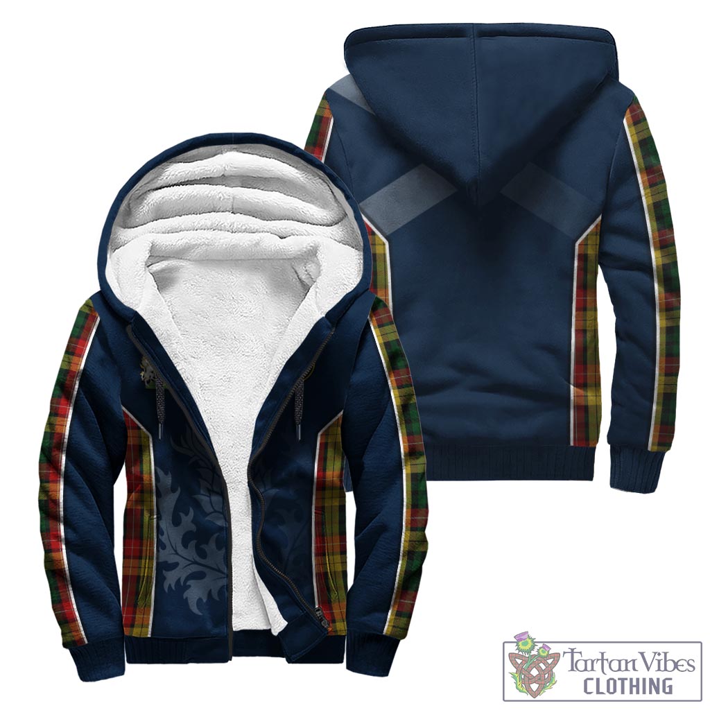 Tartan Vibes Clothing Buchanan Tartan Sherpa Hoodie with Family Crest and Scottish Thistle Vibes Sport Style