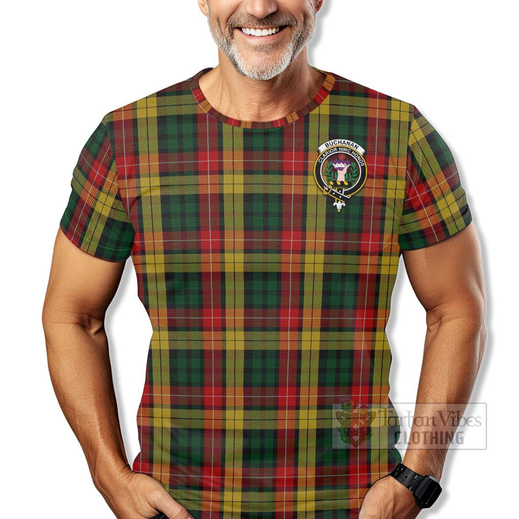 Tartan Vibes Clothing Buchanan Tartan T-Shirt with Family Crest Celtic Skull Style