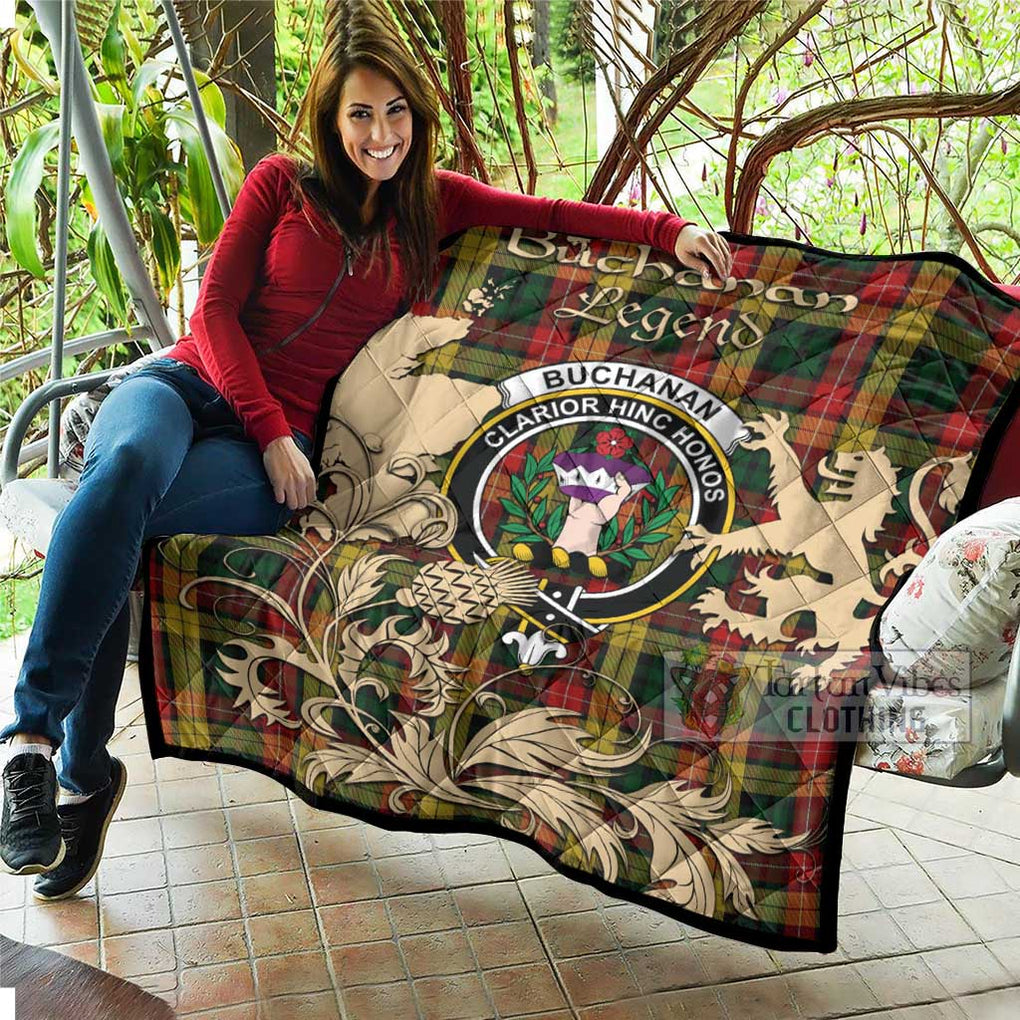 Tartan Vibes Clothing Buchanan Tartan Quilt with Family Crest and Scottish Symbol Style