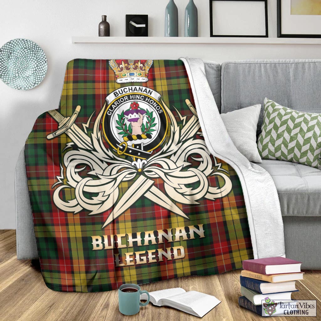 Tartan Vibes Clothing Buchanan Tartan Blanket with Clan Crest and the Golden Sword of Courageous Legacy