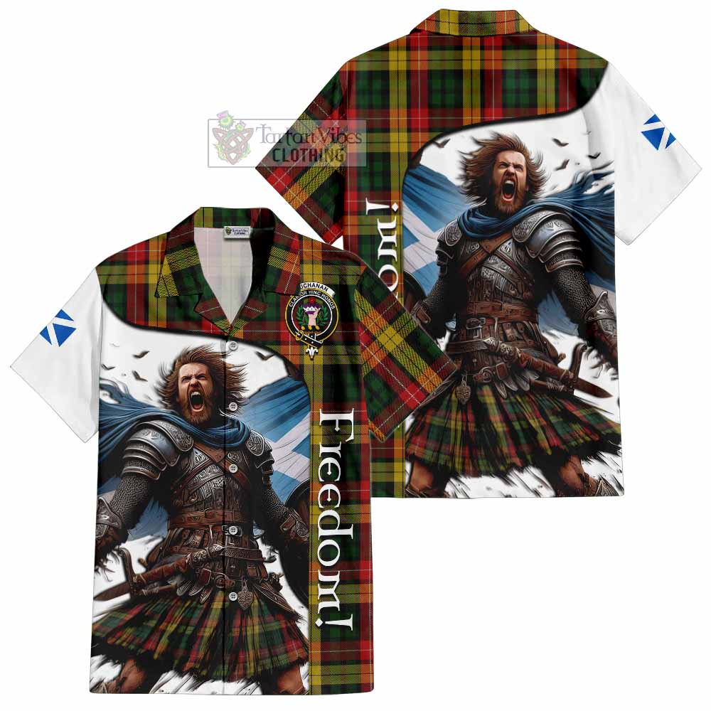 Tartan Vibes Clothing Buchanan Crest Tartan Short Sleeve Button Shirt Inspired by the Freedom of Scottish Warrior