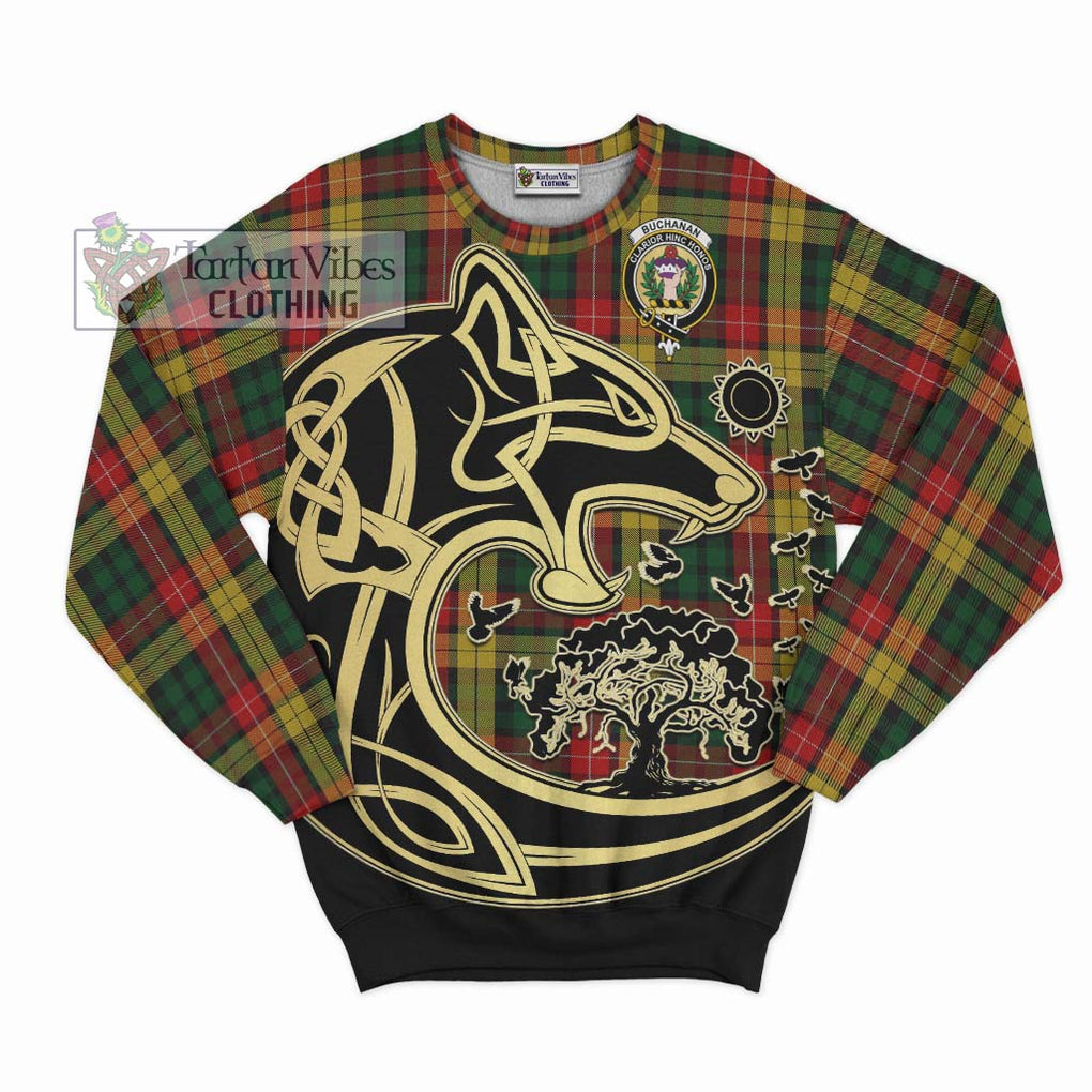 Buchanan Tartan Sweatshirt with Family Crest Celtic Wolf Style - Tartan Vibes Clothing