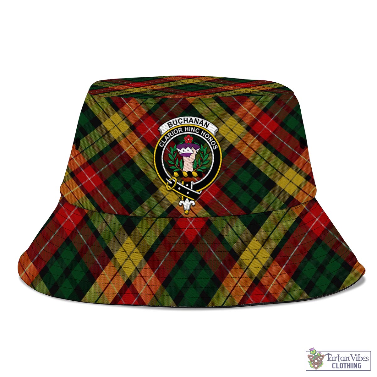 Tartan Vibes Clothing Buchanan Tartan Bucket Hat with Family Crest