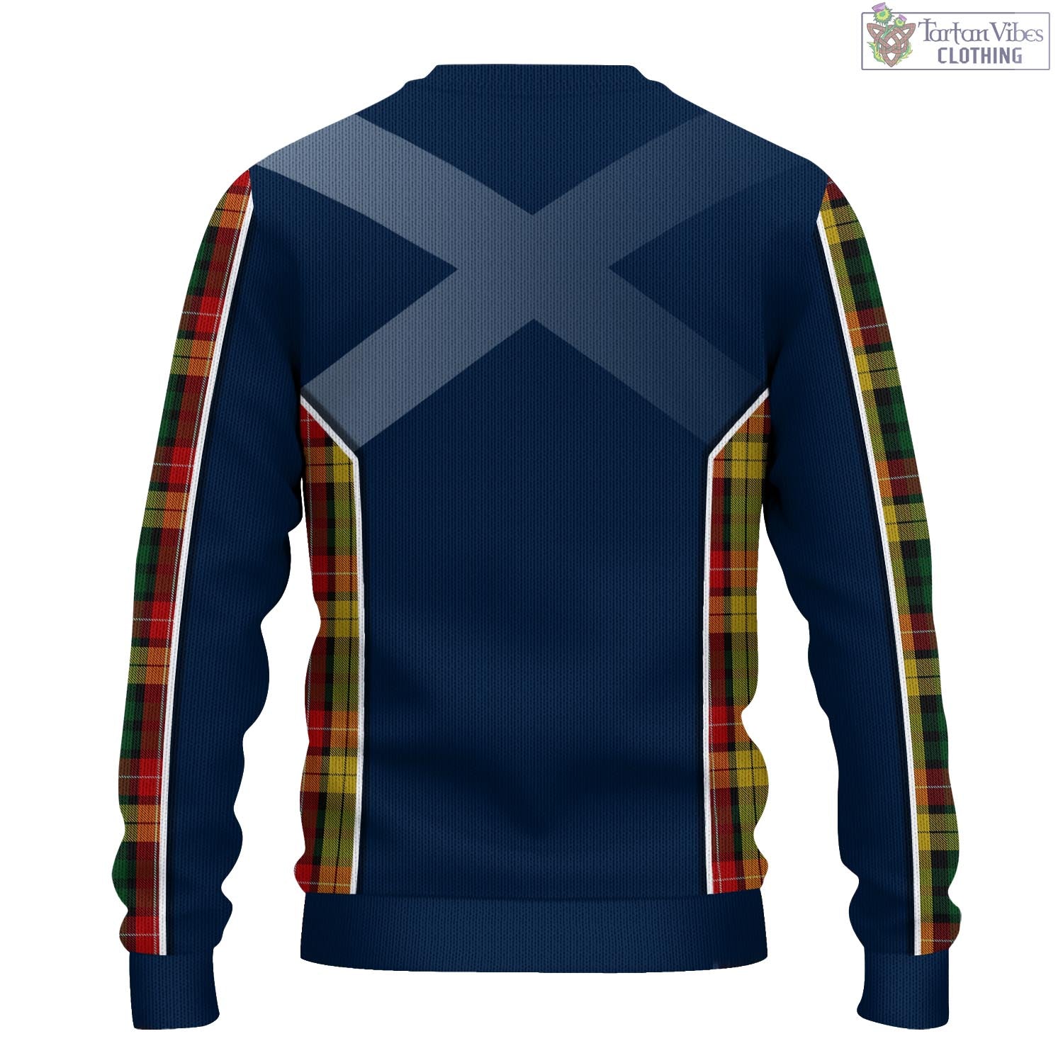 Tartan Vibes Clothing Buchanan Tartan Knitted Sweatshirt with Family Crest and Scottish Thistle Vibes Sport Style