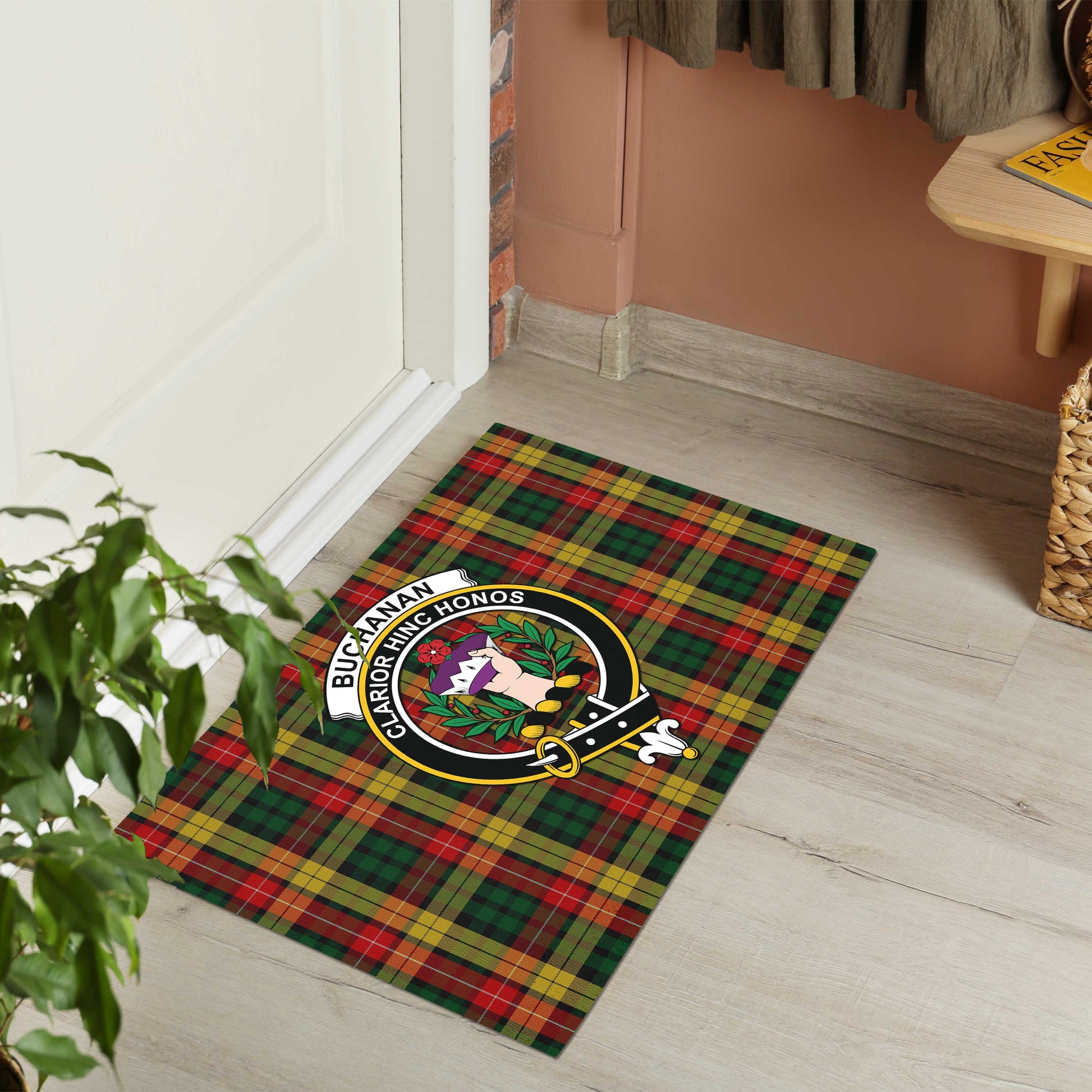 Buchanan Tartan Door Mat with Family Crest - Tartanvibesclothing